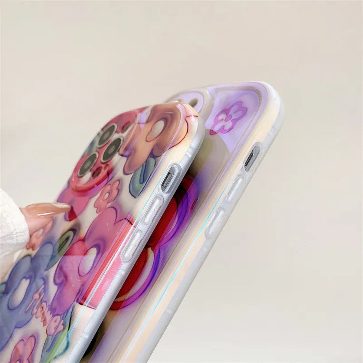 Cute Emboss Colorful Flowers Phone Case for iphone 11 12 13 14 15 Anti-drop All-inclusive Anti-knock Shockproof Cover