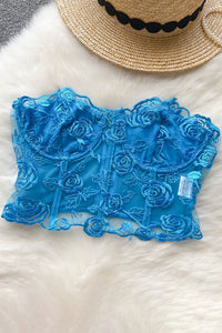 Floral Lace Embroidery Crop Top Women Patchwork Strapless Bra Bustier Fashion Short Tank Top