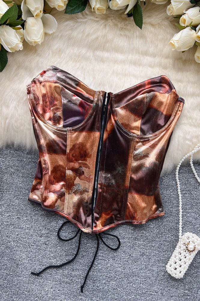 Women Strapless Drawstring Corset Crop Tops With Built in Bras Woman Tanks Camisoles