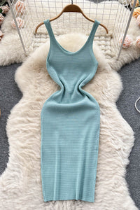 Knit Dress Women Elastic Waist Fashion Soft Slim Ladies Caual Dresses