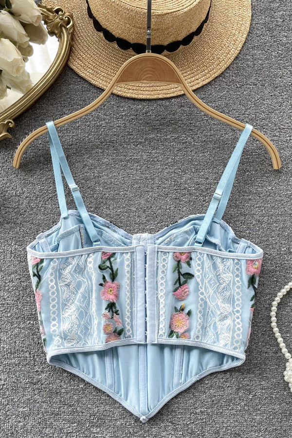 Floral Embroidery Lace Camisole Fashion Women Backless Female Beach Crop Tops