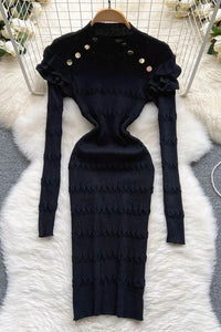 Fashion Ruffled Dress For Women Slim Elastic Knitted Sweater Dress