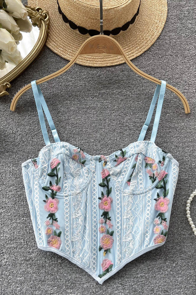 Floral Embroidery Lace Camisole Fashion Women Backless Female Beach Crop Tops