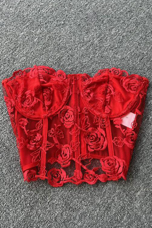 Floral Lace Embroidery Crop Top Women Patchwork Strapless Bra Bustier Fashion Short Tank Top