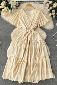 Women Romantic Butterfly Sleeve Robe Bandage Long Dress Elegant Vintage Party Dress