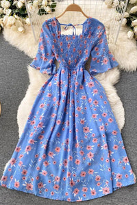 Women Dress Fashion Romantic Floral Print Chiffon Dress Vacation Party Dress