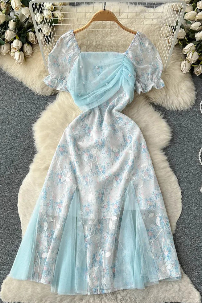 Romantic Women Lace Embroidery Dress Women Princess Fashion Beading Dress