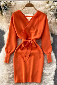 Fashion Casual Vestidos Women Dress Bodycon Knitted Sweater Dress