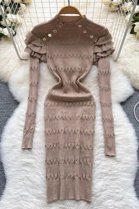 Fashion Ruffled Dress For Women Slim Elastic Knitted Sweater Dress