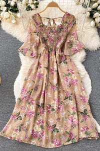 Women Dress Fashion Romantic Floral Print Chiffon Dress Vacation Party Dress