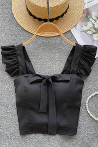 Ruffle Camisole Backless Design Sleeveless Elastic Waist Fashion Ladies Crop Tops
