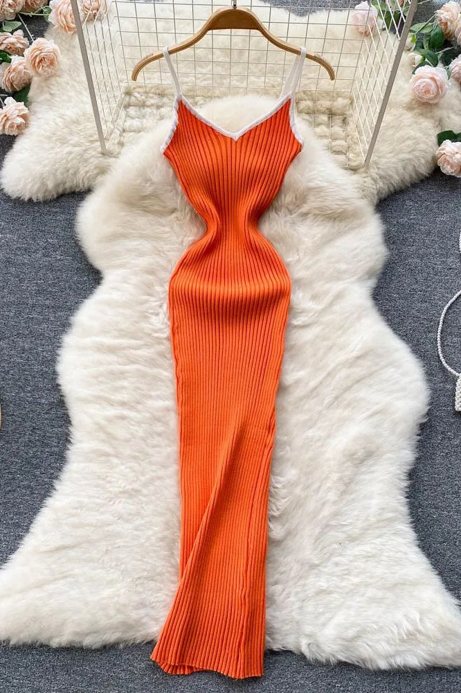 Women Dress Sexy Package Hips Slim Elastic Knit Dress