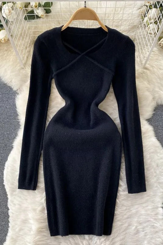 Soft Women Dress Clothes Casual Long Sleeve Knitted Bodycon Vestidos Lady Dress