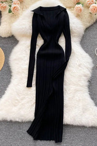 Fashion Split Fancy Women Dress Slim Elastic Wrap Hips Knitted Dress