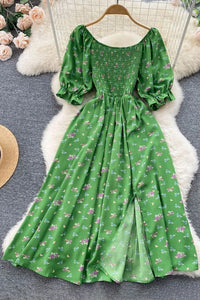 Women Dress Fashion Romantic Floral Print Split Long Dress