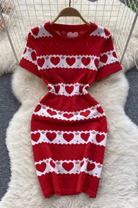 Romantic Heart Knitted Women Dress Short Dress Party Vestidos