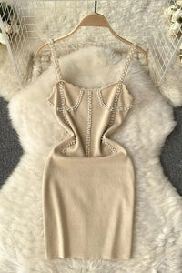 Fashion Beading Knitting Dress Wrap Hips Mini Party Vestidos Women Dress