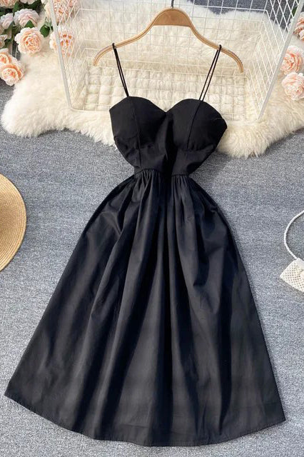 Women Sleeveless Strap Evening Party High Waist A-line Knee-length Dress