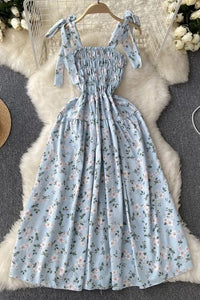 Romantic Floral Print Bandage Straps Dress Vacation Fashion Beach Long Dress