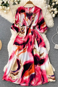 Women Dress Fashion Print Slim Waist Long Dress Vacation Beach Robe Dress