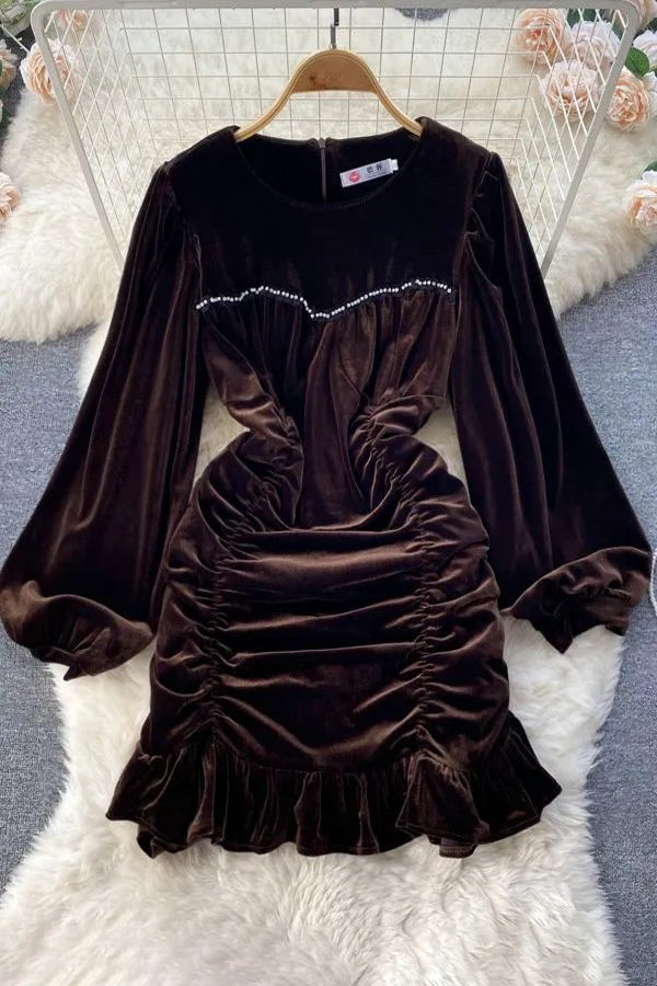 Package Hips Ruffled Mini Dress Elegant Lantern Sleeve Bodycon Party Dress