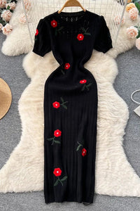 Fashion Flower Embroidery Knitting Dress Casual Dress