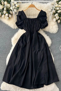 Women Dress Elegant Ruched High Waist Vintage Puff Sleeve Gothic Dress