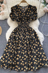 Women Dress Fashion Slim Elastic Waist Corset Floral Print Long Dress