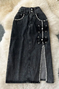 Denim Skirts Women Fashion Bows Decoration Split Jeans Skirts Lady Bottoms