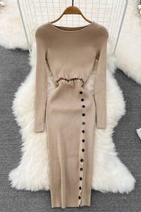 Women Elegant Lady Package Hips Dropped Waist Split Party Dress Knitted Bodycon Vestidos Dress