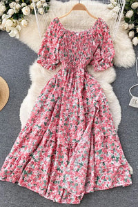 Fashion Print Floral Maxi Dress Ruffles Hem High Split Women Dress