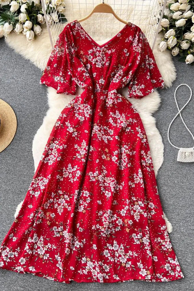 Women Dress Fashion Romantic Floral Print Long Chiffon Dress – TOP SHOW