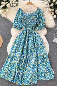 Fashion Print Floral Maxi Dress Ruffles Hem High Split Women Dress