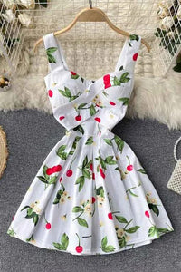 Chest Padded Strap Mini Dress Fashion Floral and Polka Dot Print Beach Short Dress