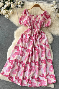 Romantic Flower Print Long Dress Women Elegant Puff Sleeve Off Shoulder Dress Party Vestidos Dress