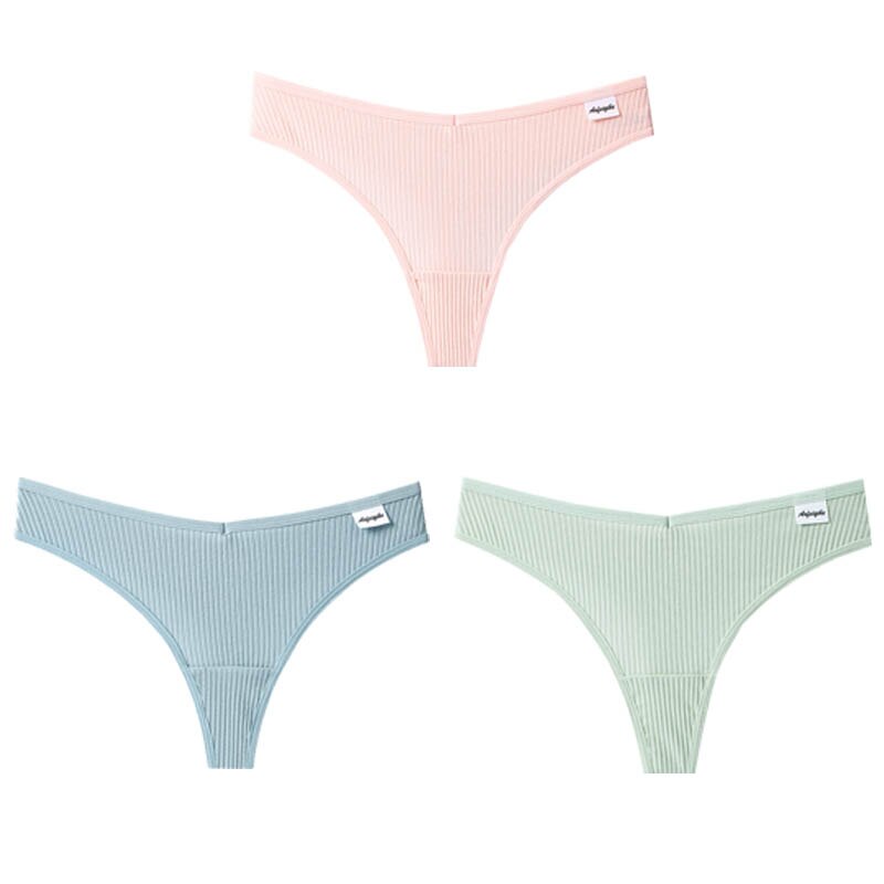 Women Fashion 3Pcs/Lot V Waist Cotton G-String Thong Panties String Underwear Briefs Lingerie Underpant Low-Rise Ladies Intimate