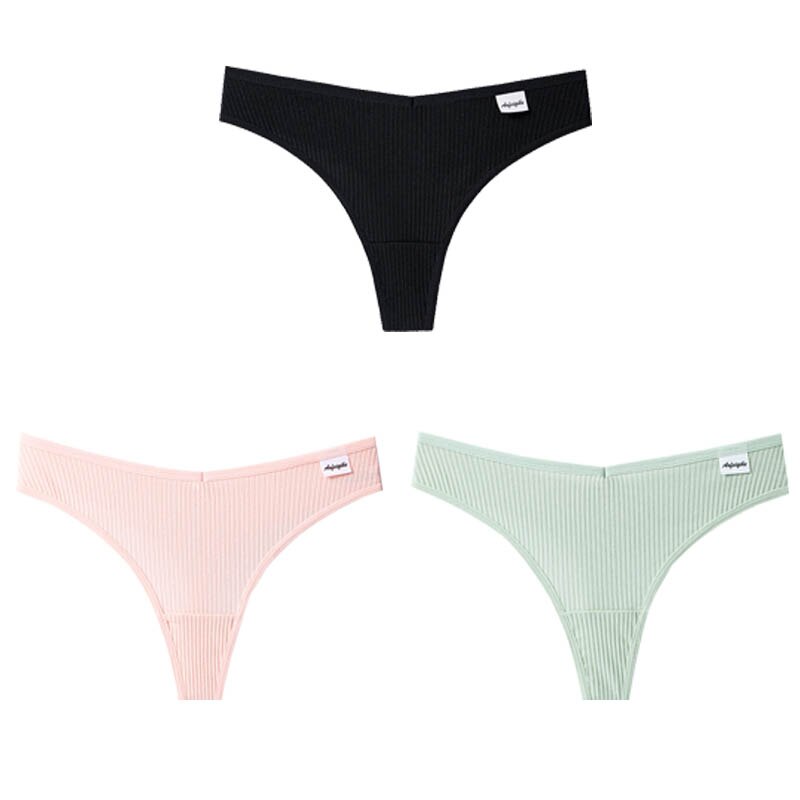 Women Fashion 3Pcs/Lot V Waist Cotton G-String Thong Panties String Underwear Briefs Lingerie Underpant Low-Rise Ladies Intimate