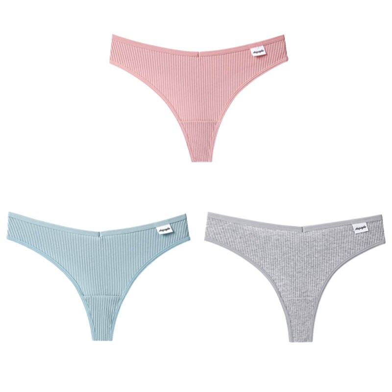 Women Fashion 3Pcs/Lot V Waist Cotton G-String Thong Panties String Underwear Briefs Lingerie Underpant Low-Rise Ladies Intimate