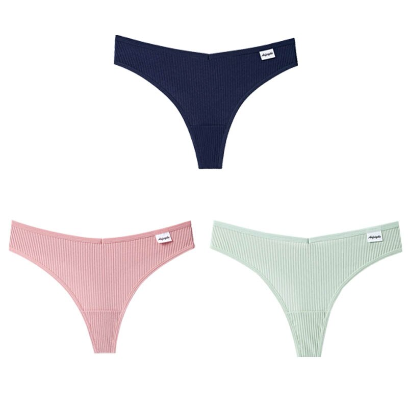 Women Fashion 3Pcs/Lot V Waist Cotton G-String Thong Panties String Underwear Briefs Lingerie Underpant Low-Rise Ladies Intimate