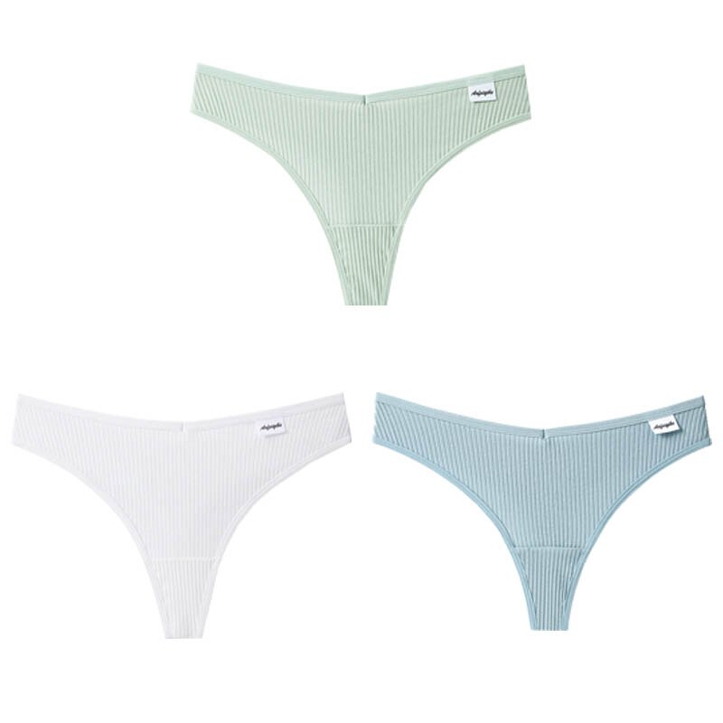 Women Fashion 3Pcs/Lot V Waist Cotton G-String Thong Panties String Underwear Briefs Lingerie Underpant Low-Rise Ladies Intimate