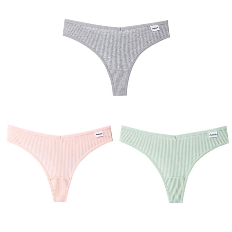 Women Fashion 3Pcs/Lot V Waist Cotton G-String Thong Panties String Underwear Briefs Lingerie Underpant Low-Rise Ladies Intimate