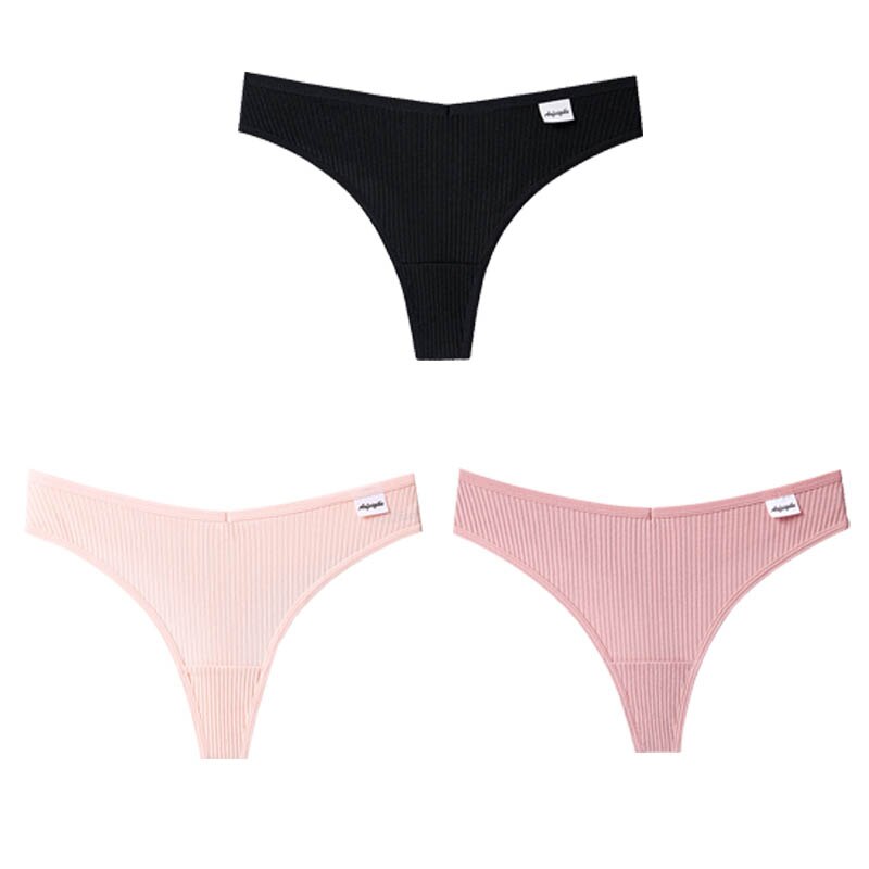 Women Fashion 3Pcs/Lot V Waist Cotton G-String Thong Panties String Underwear Briefs Lingerie Underpant Low-Rise Ladies Intimate