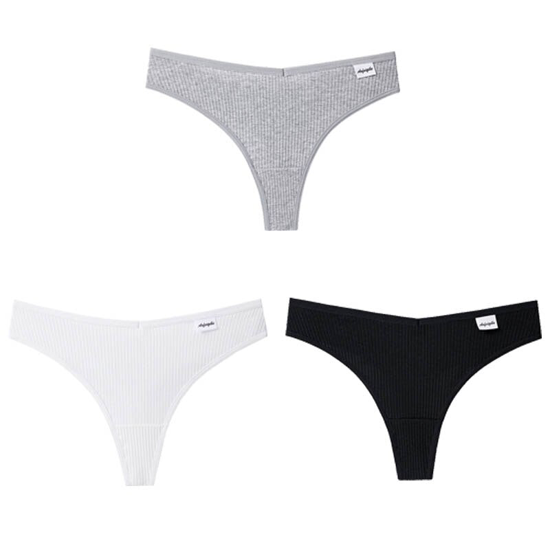 Women Fashion 3Pcs/Lot V Waist Cotton G-String Thong Panties String Underwear Briefs Lingerie Underpant Low-Rise Ladies Intimate