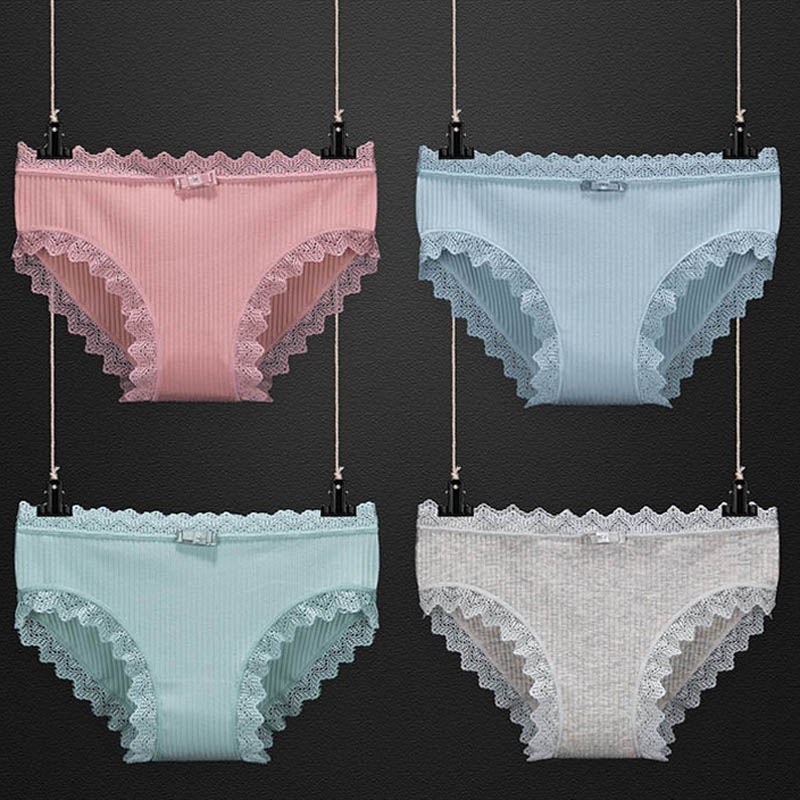 Women Fashion 3pcs Lace Panties Underwear Seamless Cute Bow Briefs Soft Comfort Lingerie Female Underpant