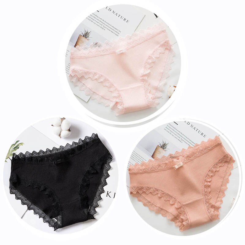 Women Fashion 3pcs Lace Panties Underwear Seamless Cute Bow Briefs Soft Comfort Lingerie Female Underpant