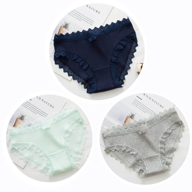 Women Fashion 3pcs Lace Panties Underwear Seamless Cute Bow Briefs Soft Comfort Lingerie Female Underpant