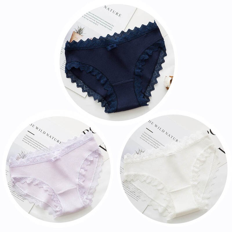 Women Fashion 3pcs Lace Panties Underwear Seamless Cute Bow Briefs Soft Comfort Lingerie Female Underpant