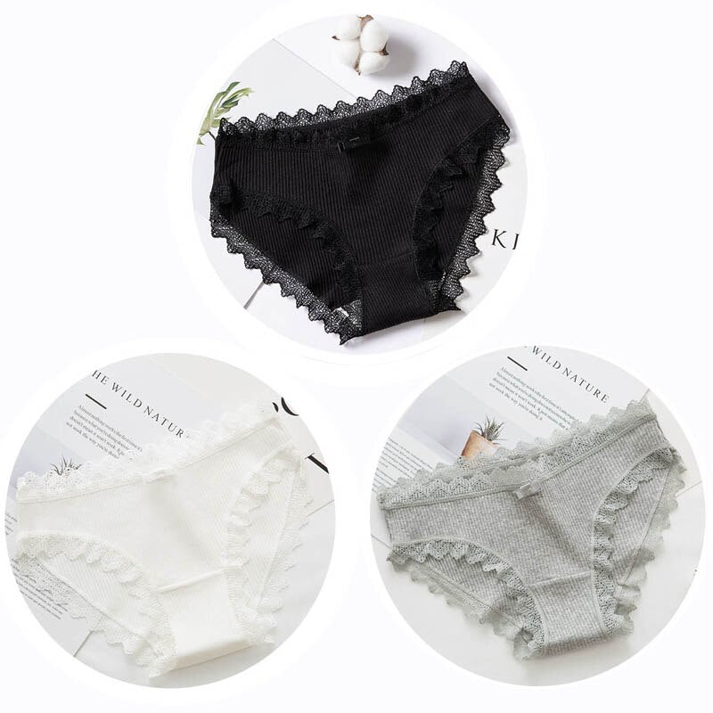 Women Fashion 3pcs Lace Panties Underwear Seamless Cute Bow Briefs Soft Comfort Lingerie Female Underpant