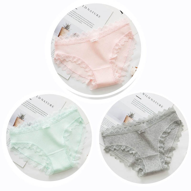 Women Fashion 3pcs Lace Panties Underwear Seamless Cute Bow Briefs Soft Comfort Lingerie Female Underpant