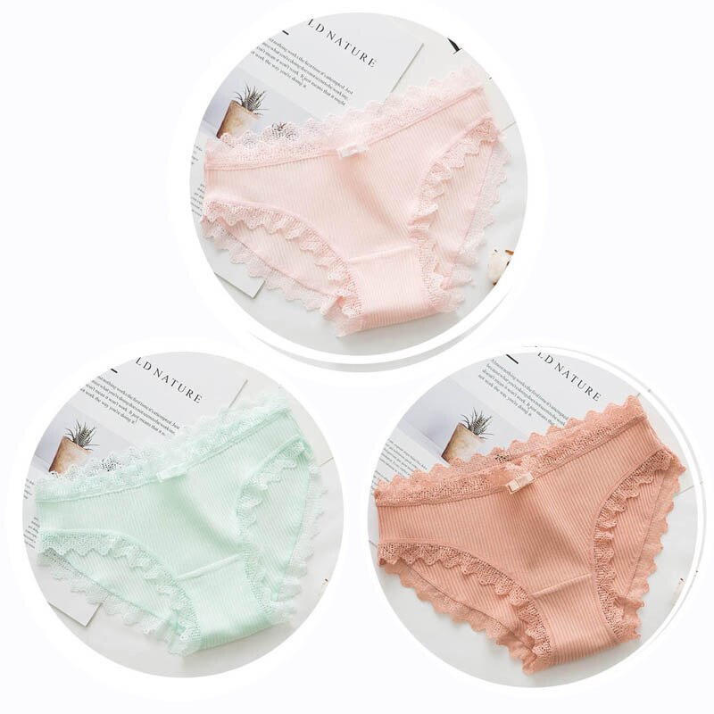 Women Fashion 3pcs Lace Panties Underwear Seamless Cute Bow Briefs Soft Comfort Lingerie Female Underpant